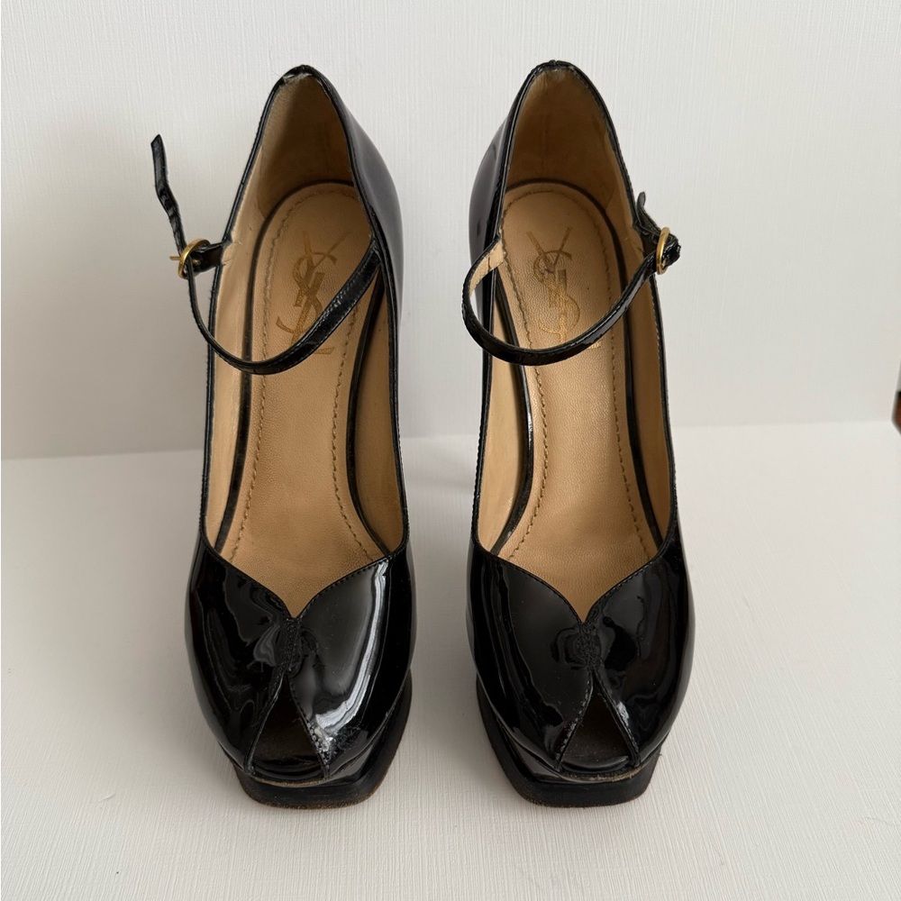 YSL Peep Toe Patent Leather Platform Pumps